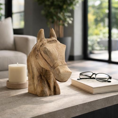 Sagebrook Home Wood Horse Figurine Sculpture - Handcrafted Rustic Wooden