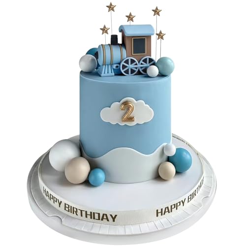 Zug Kuchen Dekoration, 18 PCS Zug Kuchen Topper, Tortendeko Kugeln, Zug Cake Decoration, Zug Cake Topper, Zug Thema Geburtstag Dekorationen, Geburtstags Dekorationen für Kinder (Blau)