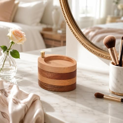 Boîte à bijoux rotative bois ovale rangement bagues et boucles d'oreilles