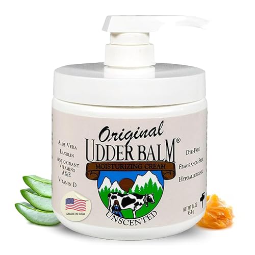 Original Udder Balm Unscented Pump Jar - Made in USA - Hypoallergenic, Dry Skin Relief for Hands, Feet & Face, Moisturizer for Sensitive, Cracked Dry Skin, 16 Fl Oz