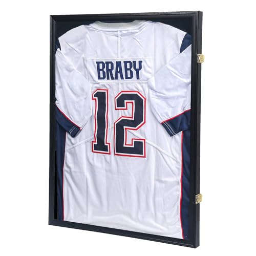 KCRasan Jersey Display Frame Case - Large Lockable Frames Shadow Box with UV Protection for Baseball Basketball Football Soccer Hockey Sport Shirt Matte Black Finish by KCRasan - Used condition - US$32.57