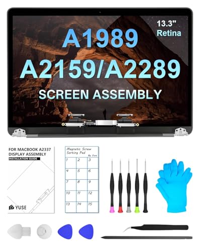 A1989 A2159 A2289 Screen Replacement for MacBook Pro 13.3' 2018-2019-2020 Year Retina (EMC 3358 3214 3301 3456) 2560x1600 Full LCD Screen Display Assembly with Fix Kit (Gray)