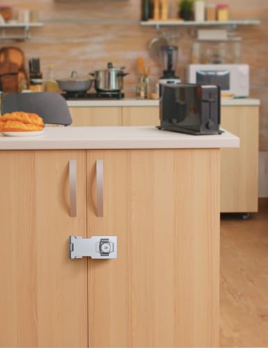 Image of 2.5 Inch Keyed Hasp Lock for Cabinets & Small Doors, Twist Knob Design, Heavy Duty Zinc Alloy with Chrome-Plated Iron, Includes Keys & Screws - Silver, 3 Pack