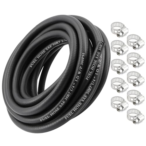 Image of 1 /4 Inch 25Ft Fuel Line Hose Push Lock NBR Rubber SAE 30R7 300PSI with 10Pcs Clamps Used in Automobile Engines Fuel Systems