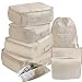 FONDUO 8 cubos de viaje, organizador de equipaje, impermeable, bolsa de almacenamiento de ropa, zapatos, cosméticos, bolsas, viajes, bolsa esencial, color beige