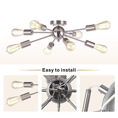 Vinluz 8-Light Sputnik Chandelier Brushed Nickel Semi Flush Mount Ceiling Light Modern Pendant Lighting #TOP3