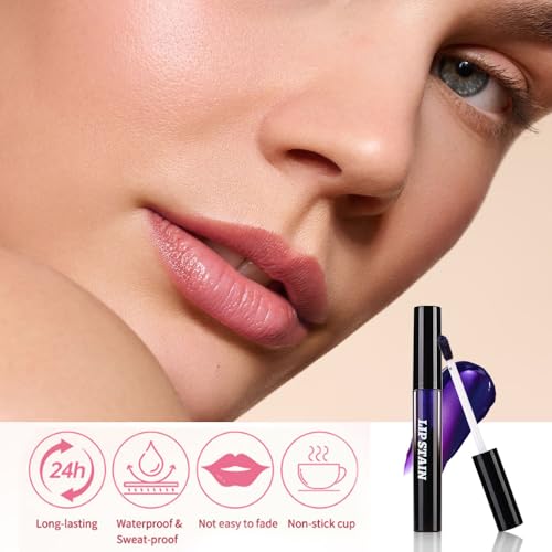 Image of evpct Light Pink Lip Stain Peel Off, Matte Finish Transfer Proof Lips Liner Stain Peel off Lip Tint Gloss Makeup, Long Lasting Waterproof Lipstick Highly Pigmented 24 Hours Original Lips Stains, 02#