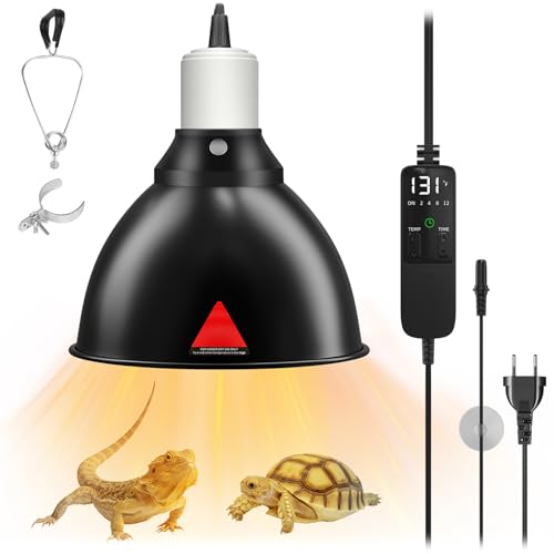GlowUp Wärmelampe Terrarium, 5.5-Zoll Reptilien Wärmelampe mit Thermostat und Timer, E27 Reptile Dome 300W Lampenfassung für Schildkröte Eidechse Bartagamen (Keine Glühbirne) GlowUp Wärmelampe Terrarium, 5.5-Zoll Reptilien Wärmelampe mit Thermostat und Timer, E27 Reptile Dome 300W Lampenfassung für Schildkröte Eidechse Bartagamen (Keine Glühbirne)