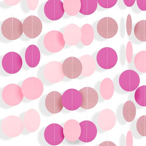Image of G2PLUS 16m Pink Paper Garland, Glitter Circle Dots Garlands