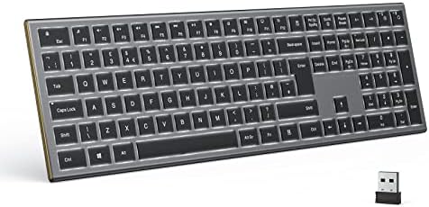 Seenda Wireless Illuminated Keyboard with White Backlight, 2.4G Cordless Rechargeable Keyboard with 1600mAh Battery Full Size UK Layout QWERTY for PC Computer Laptop Desktop Windows Mac OS, Dark Grey
