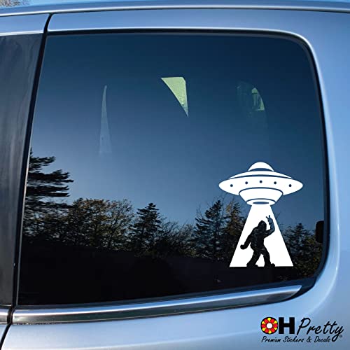 Alien Abducting Bigfoot Decal - Sticker Bomb Vinyl Decal For Car Truck, Computer, Anywhere! Premium 6 Year Outdoor Vinyl (White, 1) #TOP3