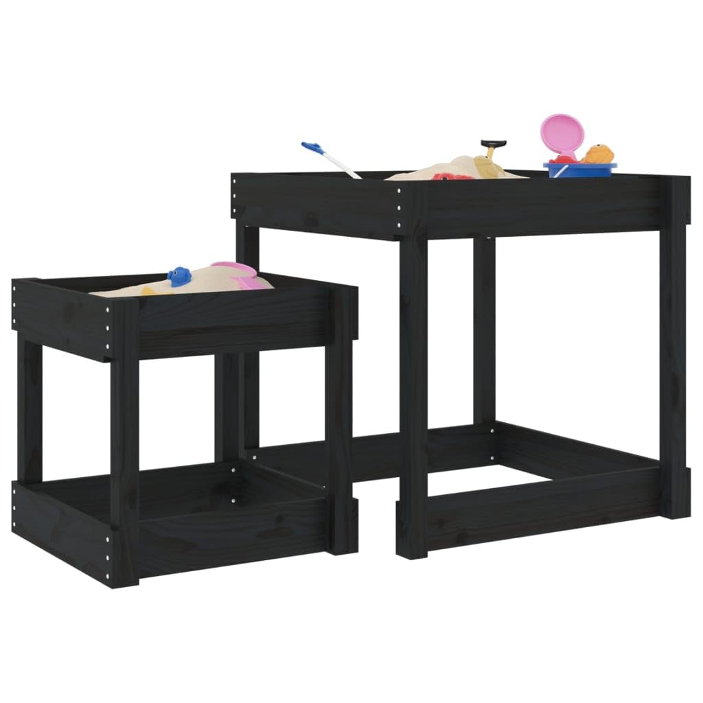 Mangloder Sand-Spieltische 2er Set Schwarz Massivholz Kiefer für Kinder im Außenbereich Garten Terrasse Spielplatz Sandkasten Strand Camping Spielzeug für Bewegung Motorik Koordination