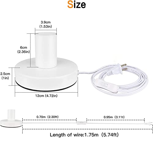 Dxmkop Industrial Table Lamp,Base E26/E27 Ceramic Base Holder, Vintage Small Desk Lamp With Plug In Cord On/Off Switch,Simple Metal Edison Light Bulb Stand (White) #TOP1