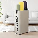 Caroeas Yoga Mat Storage Rack, 22 inches Large Yoga Mat Holder Accessories, Home Gym Equipment Storage Yoga Mats, Women Men Workout Equipment Organization with 4 Wheels, White