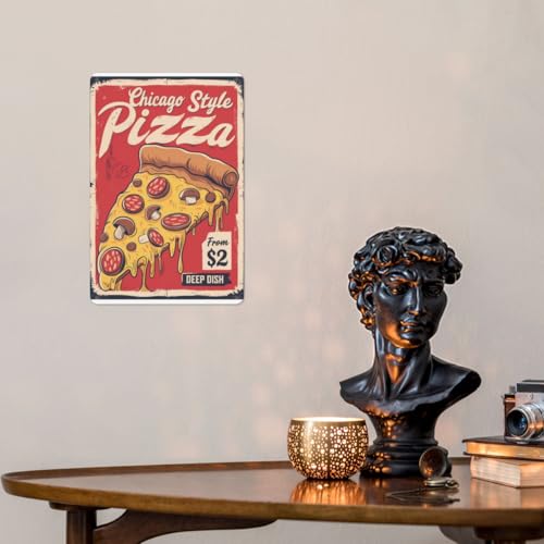 Windy City Pizza Tin Sign 8X12IN Retro Metal Wall Art for Kitchen, Diner & Italian-American Theme Decor