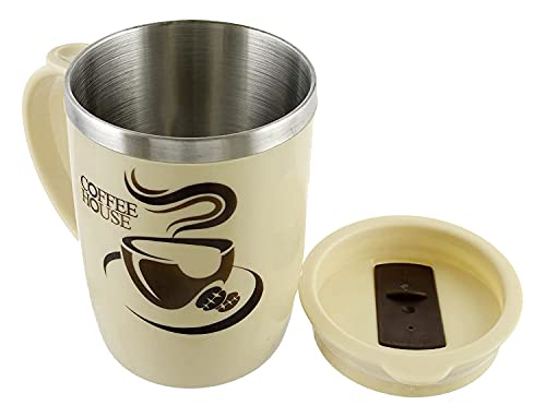 Image of Kuber Industries Insulated BPA Free Plastic Coffee Mug with Lid Pack of 2 (Cream)