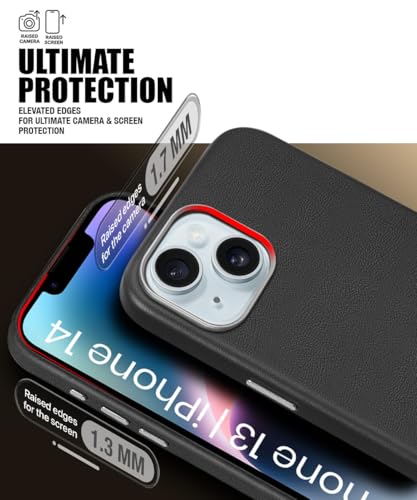 Image of WOW IMAGINE Back Cover for iPhone 13 | iPhone 14 | Shockproof Tough Leather Texture Hard Mobile Case | Ultra Slim Non-Slip Grip | Inner Velvet Fabric | Metal Camera Ring (Black)