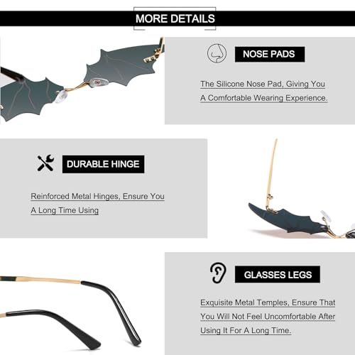 Bat Sunglasses Goth Sunglasses for Women Men Funky Rimless Eye Glasses Halloween Party Glasses Vampire Accessories UV 400 Protection4