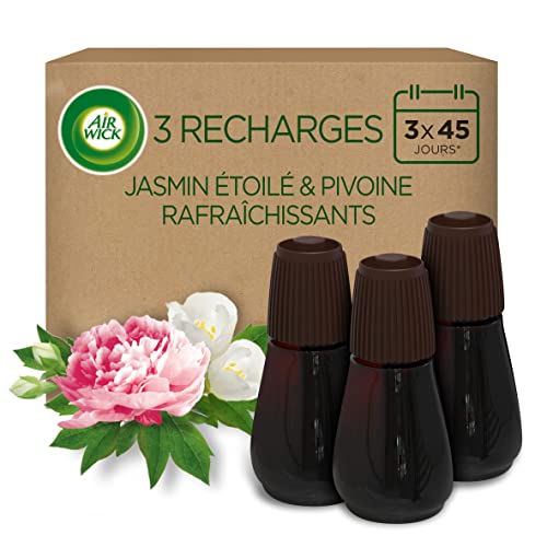 Air Wick Recharges Diffuseur d'Huiles Essentielles Essential Mist Parfum Jasmin/Pivoine 20 ML, Lot de 3