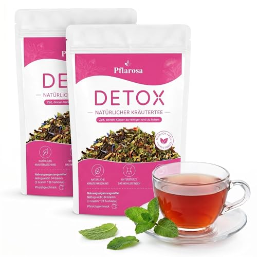 Detox Tee zum Abnehmen 56-Tage Kräutertee-Kur mit Grüntee Oolong & Löwenzahn Natürliche Unterstützung für Stoffwechsel & Verdauung Sanfte Entgiftung Vegan Mit Pfirsichgeschmack