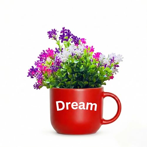 Image of Dekorly Wall Hanging Mug Planters with Artificial Flowers (20CM) - Decorative Hanging Cups, Colorful Floral Wall Decor for Living Room Bedroom Balcony Office Gift Set (3, Dream Dare Do)