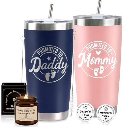 Pregnancy Gifts for New Parents, Mommy and Daddy 20Oz Tumbler Set, Cool Gifts Set Ideas...