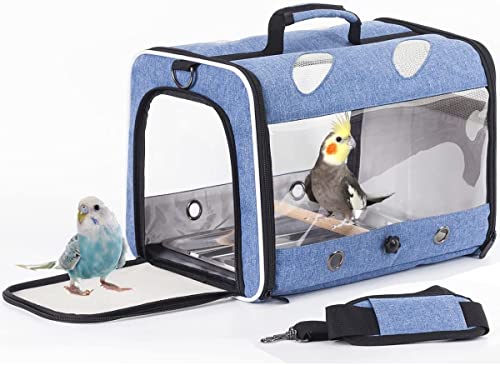 ORIZZP Bird Carrier, Bird Travel Carrier for Parrot with Wooden Perch and Tray, Bird Carrying Carrier(Blue, Bird Carrier)