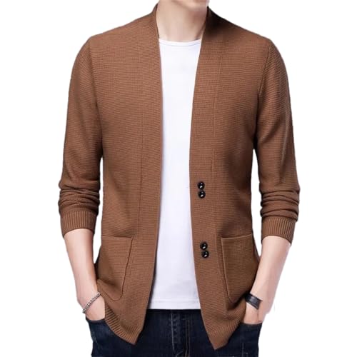 Men Autumn Winter Knitted Cardigan Fashion Slim Fit Solid Color V Neck Casual Korean Knit Sweater