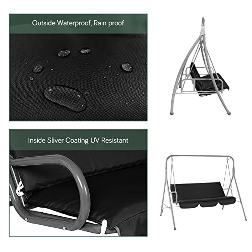 Aurragiy 3 Seater Swing Seat Cushion Cover Outdoor Swing Cushion Cover Patio Swing Cushion Replacement Waterproof Dust Proof For Courtyard Garden Swing Chair Protection Cover 59X59X4Inches (Black) #TOP3