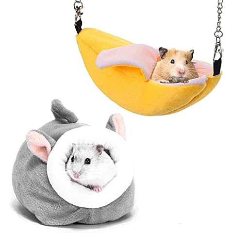 HzNzYHD Mini Hamster Bed with Winter Rat Hanging Hammock Banana,Soft Warm Fleece Hamster Cave Nest for Small Animal Cover
