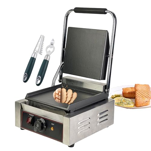 Sandwich Press Grill/Electric Griddle Single-Heads Platen Grill with Non Stick Grill Plate/Stainless Steel Sandwich Press For Meat Squid Pancakes Veget Hamburgers