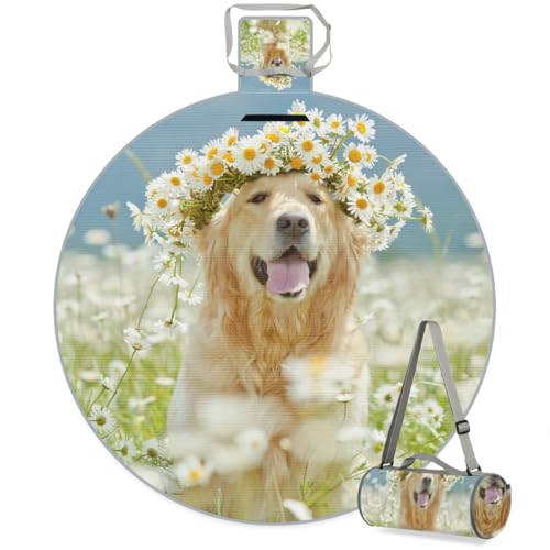 Shimoshe Garden Dog Picnic Outdoor Blanket Foldable Waterproof Sandproof Beach Blanket Portable Water-Resistant Round Picnic Mat for Travel Camping Park Lawn