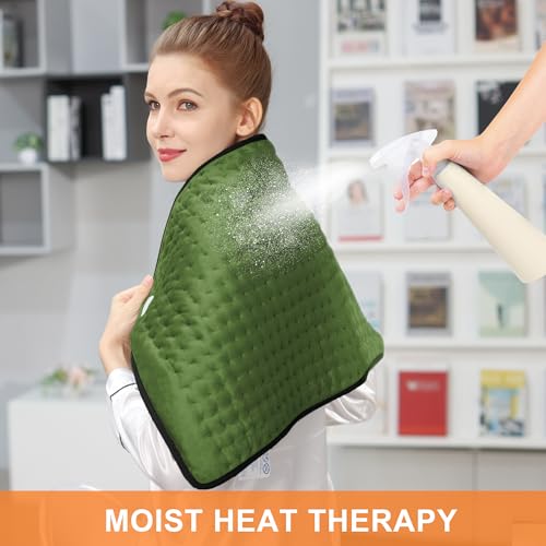 Image of Deepsoon Heating Pad,Electric Heating Pads for Back,Neck,Moist Heating Pad for Abdomen Shoulder Knee Legs,Dry /Moist Heat&Auto Shut Off,Mother's Day Birthday for Men and Women,Green Black,33x17 Inch
