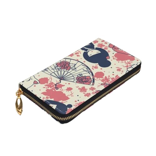 Leather Wallet For Women And Men Kokeshi Dolls Maneki Pattern Clutch Purse Wristlet Bag Credit Card Holder Wallet3