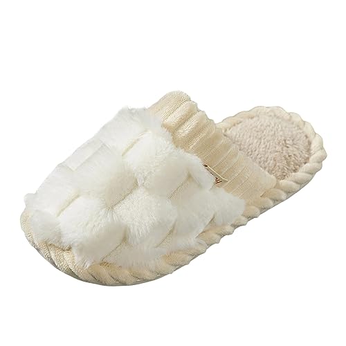 RTPR Pantuflas planas para exterior/interior, invierno, cálidas, lisas, de felpa, con fondo plano, zapatos blancos para mujer Advantage, Blanco, 39 EU