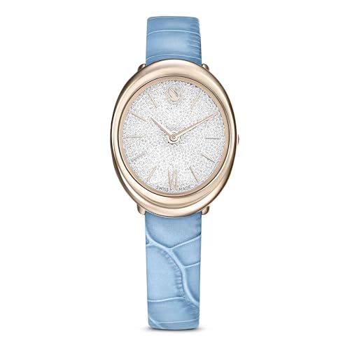Swarovski Imber Oval Correa de Cuero, PVD Oro champán, Azul Claro