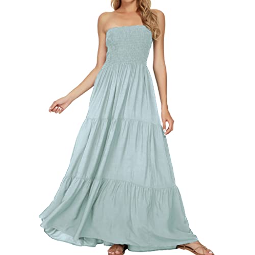 Image of Women's Summer Strapless Tube Top Maxi Dresses Off Shoulder Boho Beach Long Dress