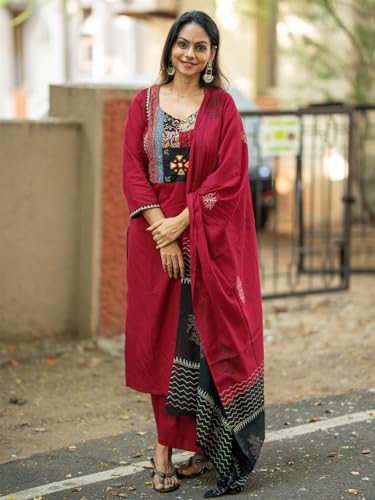 Image of ANNI Designer Women's Rayon Viscose Printed Straight Kurta with Pant & Dupatta