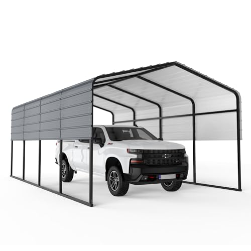 ACONEE Metal Carport 13x20 FT, Heavy Duty Carport with Galvanized Steel Roof & Frame, Outdoor Carport Canopy Garage Shelter with Sidewall Panel, Multi-use Storage Shed Car Port, 13\'x20\'x8.4\', Grey