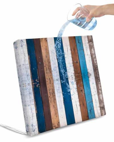 2 Pack Blue Brown White Wooden Waterproof Cushion Covers with Ties, Outdoor Patio Chaise Lounge Chair Seat Cushion Slip Covers Replacement(Only Cover) Vintage Farmhouse Wood 20