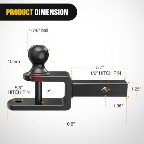 Image of Nilight 3 in 1 ATV UTV Multi Hitch Mount with 1-7 /8 inch Ball Hitch Rated 2000 LBS Fits 1-1 /4 Inch Receiver Winch Strap Loop Rated 5000 LBS