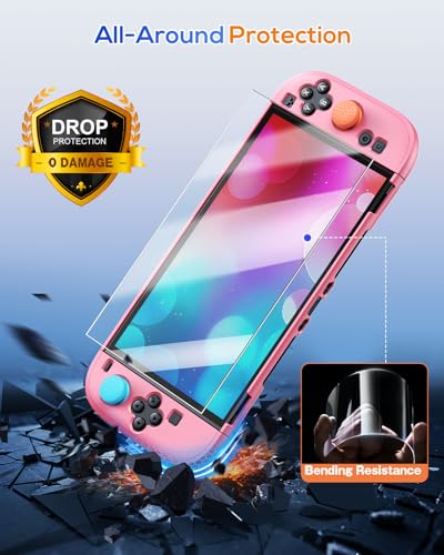 Image of FYOUNG Upgrade Switch 2 Protective Case&Screen Protector Set, Dockable Cute Cover Hard Shell Skin for Nintendo Switch 2 Console Accessories,Travel-Friendly,Kickstand Cutout(Pink, for Switch 2 7.9inch)