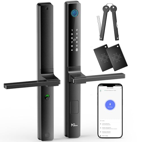 NGTeco Serratura Smart per Porta con Maniglie, Serratura di Sicurezza Senza Chiave con Lettore di Impronte Digitali, Codice di Accesso, Carta IC, Impronte Digitali, Chiave, WiFi Serratura Smart per