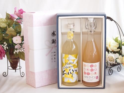 感謝の贈り物ボックス果物リキュール桃×梨特集2本セット(アデカ ももワイン甘口 5度(千葉県) 瑞鷹 柚子の酒 10度(熊本県)) 720ml×2本