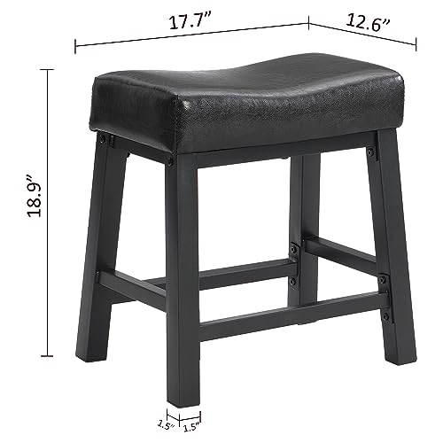 eHemco Heavy-Duty Padded Faux Leather Saddle Seat Kitchen Counter Height Barstools, 18.9 Inches, Black