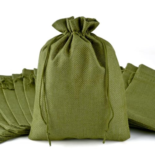 20 Stück Grün Jutesäckchen, 15 * 20cm Stoffbeutel mit Kordelzug, Wiederverwendbare Säckchen zum Befüllen, Hochzeits Geschenkbeutel, Schmucksäckchen, Adventskalender, Geschenkverpackung