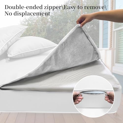 Image of Outdoor Daybed Cushion Cover Twin,Daybed Mattress Bolster Pillow Fitted Sheet Cover,Twin Size Outdoor Daybed Cushion Covers (White, 75 * 39 * 6in)