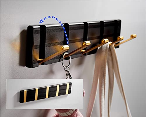 Perchero de Pared Gancho para Bata, Gancho para Ropa Plegable, Perchero para Ropa de Oro Negro, Perchero para Toallas, Gancho para Cocina de Aluminio Perchero para Puerta Riel para Perchero montado