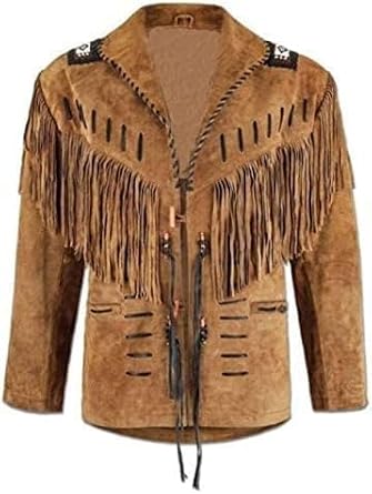 Mount Helicon Mens Leather Buckskin Mountain Man Reenactment Suede Native American Red Indian Fringes Beaded Jackets
