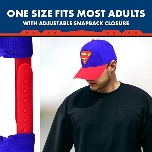 Image of DC Comics Superman Baseball Cap, Adult Adjustable Cotton Snapback Hat with Curved Brim for Men and Women, Multi, One Size